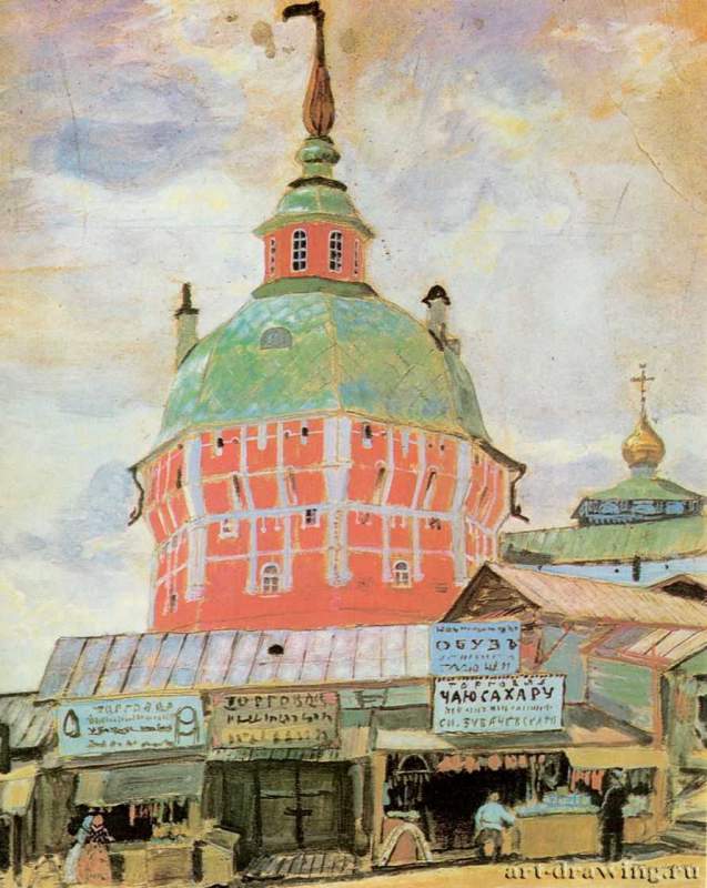 Красная башня Троице-Сергиевой лавры, 1912 г. - Бумага, гуашь. Государственная Третьяковская галерея. Москва. Россия.