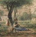 В саду, 1860 г. - Акварель, пастель, бумага, карандаш; 31,5 x 37,5 см. Музей изящных искусств. Бостон. Франция.