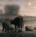 Коровы на водопое, 1863 г. - Карандаш, пастель, бумага; 31,1 x 46,4 см. Музей изящных искусств. Бостон. Франция.