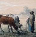 Крестьянская девушка с двумя коровами, 1863 г. - Карандаш, пастель, бумага; 29,7 x 47 см. Музей изящных искусств. Бостон. Франция.