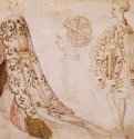 Три наброска костюма - Пизанелло (мастерская): 18,3 x 24 см. Пергамент, перо, акварель, чернила по наброску карандашом. Оксфорд. Музей Эшмолеан.