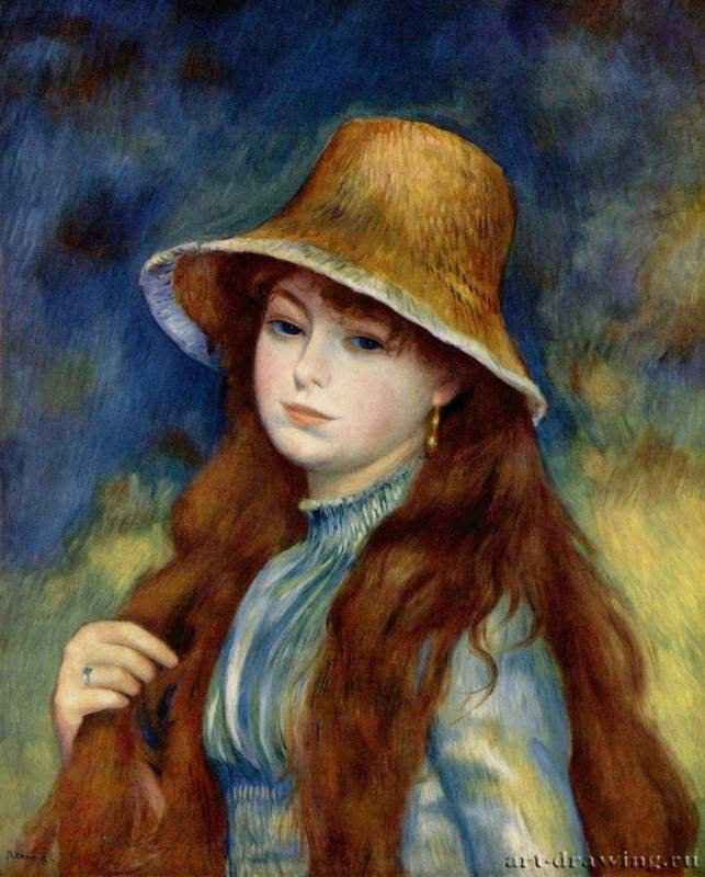 Девушка в соломенной шляпе. 1884 * - 55 x 47 смХолст, маслоИмпрессионизмФранцияНью-Йорк. Собрание Фогеля