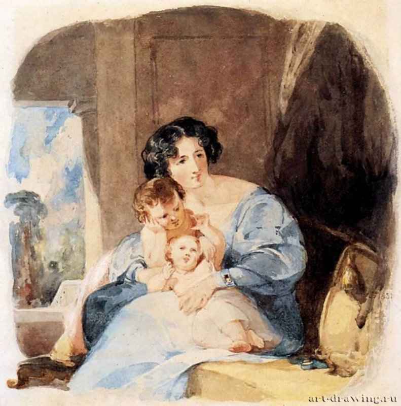 Мать с детьми, 1831 г. - Акварель; 27,94 x 27,94 см. Частное собрание. США.