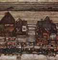 Дома с бельем на веревках, или Слободка 1914 - 100,5 x 120,5 смХолст, маслоЭкспрессионизмАвстрияВена. Собрание Леопольд