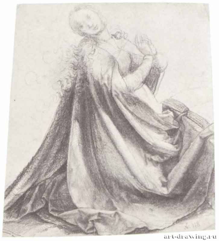 Коленопреклоненная Мария со сложенными ладонями. 1512-1516 - 160 х 146 мм. Черный мел на коричневатой бумаге. Берлин. Гравюрный кабинет. Германия.