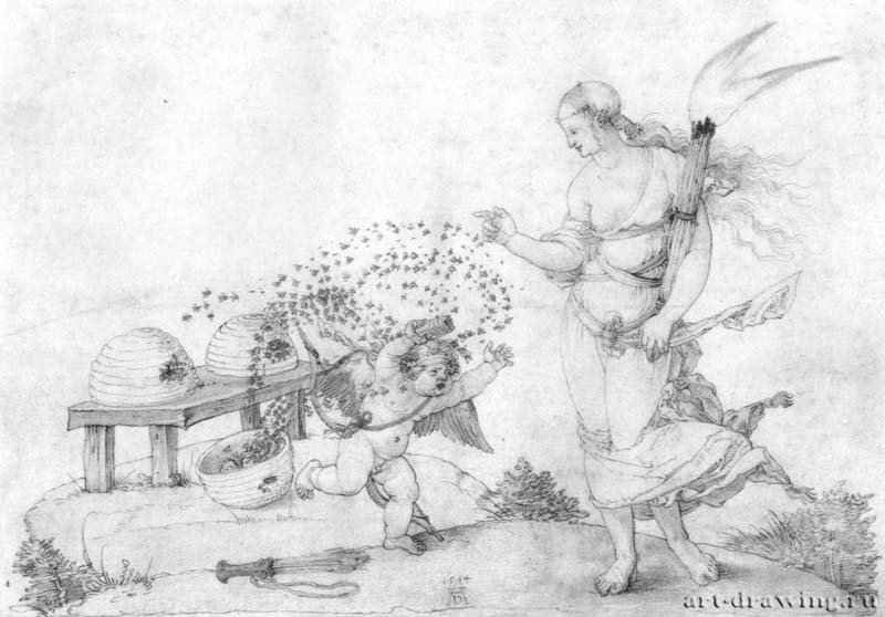Амбрасская художественная книга: Венера и Амур. 1514 - 21,6 x 31,3 Перо поверх рисунка кистью, акварель, на бумаге Музей истории искусства Вена