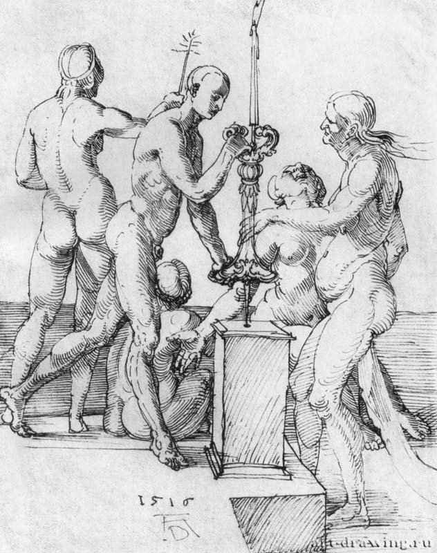 Лист этюдов с пятью нагими фигурами. 1516 - 25,8 x 22,5 Перо на бумаге Художественный институт Штеделя, Гравюрный кабинет Франкфурт-на-Майне