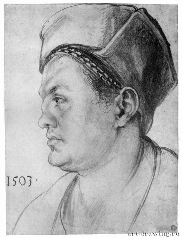 Портрет Виллибальда Пиркхаймера. 1503 - 28,1 x 20,8 Уголь, легкая подсветка белым, на бумаге Гравюрный кабинет Берлин
