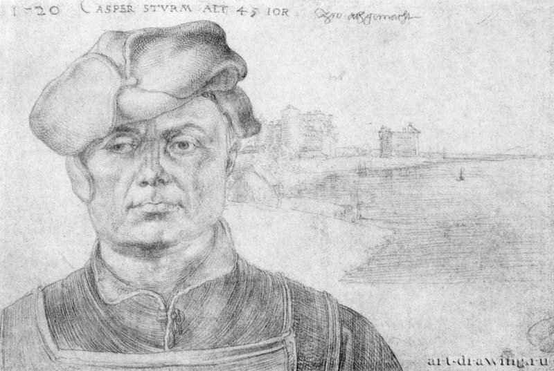 Портрет Каспара Штурма и речной пейзаж. 1520 - 12,7 x 18,9 Серебряный штифт на бумаге Музей Конде Шантийи
