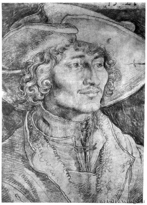  Портрет молодого человека. 1521 - 37,8 x 27,3 Уголь на бумаге, лист обрезан Британский музей, Отдел гравюры и рисунка Лондон
