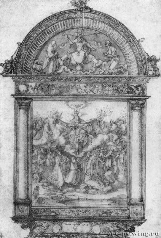 Эскиз для алтаря Всех святых. 1508 - 39,1 x 26,3 Перо и акварель, на бумаге Музей Конде Шантийи