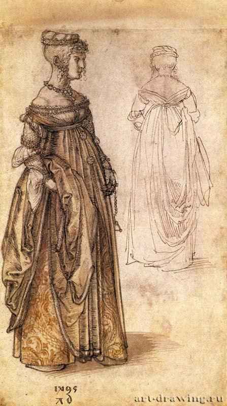 Две венецианки. 1595 - 29 х 17,3 Перо, легкая раскраска, на бумаге Собрание графики Альбертина Вена 