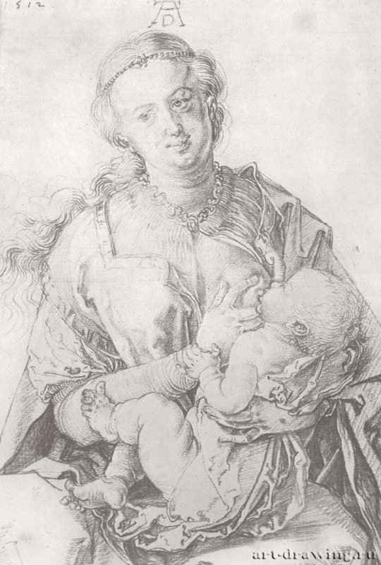 Дева Мария-млекопитательница. 1512 - 41,8 х 28,8 Уголь на бумаге Собрание графики Альбертина Вена