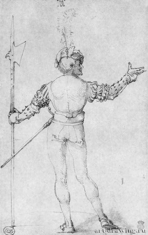Ландскнехт, фигура со спины. 1503-1504 - 27,7 x 17,3 Перо на бумаге Гравюрный кабинет Берлин