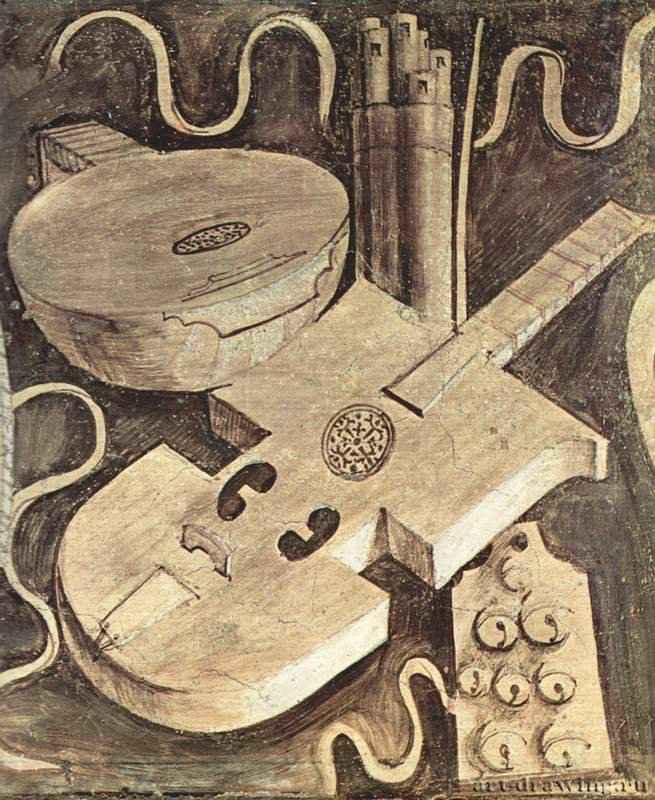Фриз с гризайлями с изображениями "семи свободных искусств" в Каза Пеллиццари (Кастельфранко, Венето). Музыкальные инструменты (музыка) - 1500-1510 *ФрескаВозрождениеИталияКастельфранко. Каза Пеллидзари